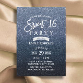 スウィート16モダンネイビーブルーグリッター誕生日 招待状
