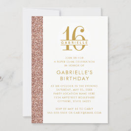 スウィート16モダンバラエレガント金ゴールドピンクグリッター 招待状