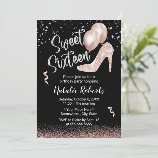 スウィート16モダンバラ金ゴールドガール16th誕生日 招待状 (スタンド正面)