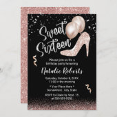 スウィート16モダンバラ金ゴールドガール16th誕生日 招待状 (正面/裏面)