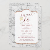 スウィート16モダンバラ金ゴールドトレンディーホワイトマーブル 招待状 (正面/裏面)