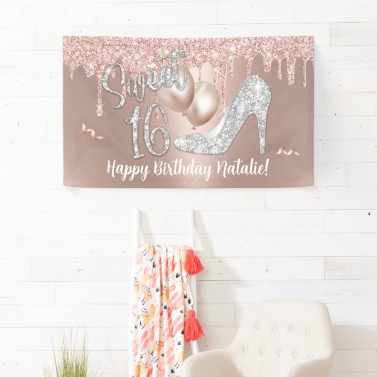 スウィート16モダンバラ金ゴールドドリップ16誕生日 横断幕 (インサイチュ)