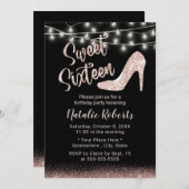 スウィート16モダンバラ金ゴールドハイヒールガール誕生日 招待状 (正面/裏面)