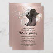 スウィート16モダンバラ金ゴールド女性のカーボーイ16誕生日 招待状 (正面/裏面)