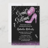 スウィート16モダンパープルグリッターガール16th誕生日 招待状