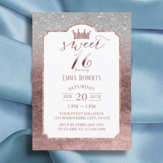 スウィート16モダンフォイルバラ金ゴールドプリンセスクラウン#2 招待状