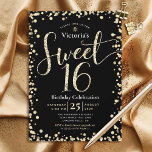 スウィート16モダンブラック金ゴールドグリッターガーリー誕生日 招待状<br><div class="desc">「Happy Sweet 16」。忘れてはな素晴らしいイベントに対しガーリーて、スパーッモダンク、フェスティバル、パーソナライズされたパーティの招待状を送信する。金ゴールドグリッタースクリプトタイポグラフィと紙吹雪は黒い背景をオーバーレイ。より多くの金ゴールドグリッター紙吹雪が背面に黒にオーバーレイ。娘の名カスタム前と他のパーティー詳細で文字をパーソナライズする。グリッター素晴らしとグラムを愛しファッショニスタてモダン、彼女の特別なパーティーにおもしろいを追加することを保証した出芽のためのスタイリッシュ!マッチングプレート、ナプキン、その他の誕生日グッズもこのトレンディーと特別なコレクションで利用可能である。ちょうど誕生日の女の子の名前とパーティーの場所情報を入力し、あなたは簡単にこの誕生日の招待をパーソナライズすることができる。質問や要望があれば私に連絡して下さい。</div>