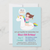 スウィート16ユニコーンプールフロート夏の誕生日パーティー 招待状 (正面)