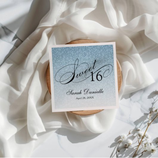 スウィート16ライトブルーグリッターグラムパーソナライズされた スタンダードカクテルナプキン