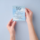 スウィート16ライトブルーグリッター予算招待状 チラシ (手)