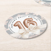 スウィート16ラグジュアリーバラ金ゴールドバルーン誕生日 ラウンドペーパーコースター (アングル)