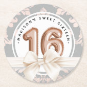 スウィート16ラグジュアリーバラ金ゴールドバルーン誕生日 ラウンドペーパーコースター (正面)