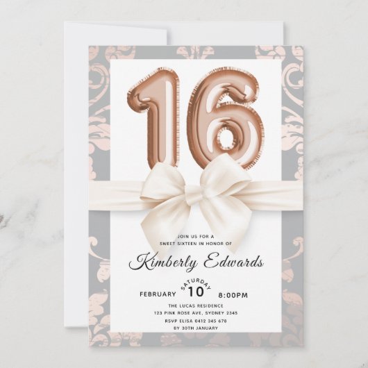 スウィート16ラグジュアリーバラ金ゴールドバルーン 招待状 (正面)