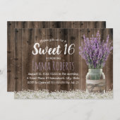 スウィート16ラベ素朴ンダーフローラジャーエレガントウッド 招待状 (正面/裏面)