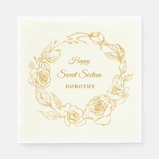 スウィート16ルクセ金ゴールドバラアイボリーカクテル スタンダードランチョンナプキン (正面)