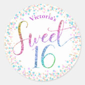 スウィート16レインボーグラデーショングリッター紙吹雪誕生日 ラウンドシール (正面)