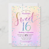 スウィート16レインボーグリッター紙吹雪グラデーション誕生日 招待状 (正面)