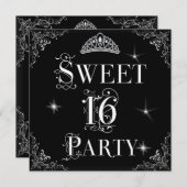 スウィート16レガル白黒シルバーティアラ 招待状 (正面/裏面)