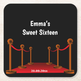 スウィート16レッド&ブラックカーペット紙吹雪誕生日 スクエアペーパーコースター