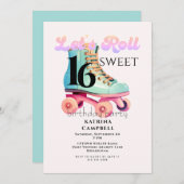 スウィート16ローラースケートで滑る誕生日パーティー 招待状 (正面/裏面)