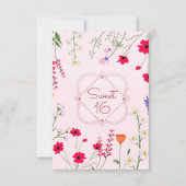 スウィート16ワイルドフラワーピンク誕生日パーティー 招待状 (正面)