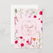 スウィート16ワイルドフラワーピンク誕生日パーティー 招待状 (正面/裏面)