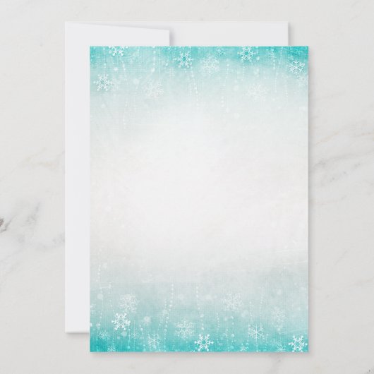 スウィート16ヴィンテージティール（緑がかった色）ウィンターワンダーランド 招待状 (裏面)