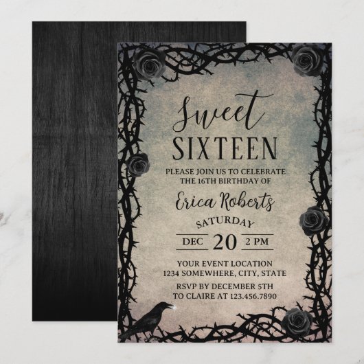 スウィート16ヴィンテージバラ&トーンダークフェアユタレ 招待状 (正面/裏面)