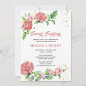 スウィート16ヴィンテージピンクローズ16thバースデーパーティー 招待状 (正面)
