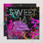 スウィート16仮装バースデーパーティーピンクブラック 招待状 (正面/裏面)