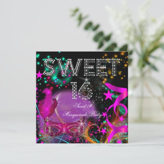 スウィート16仮装バースデーパーティーピンクブラック 招待状 (スタンド正面)