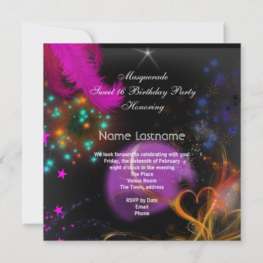 スウィート16仮装バースデーパーティーピンクブラック 招待状 (裏面)