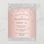 スウィート16冬のグリッターピンクのローズ金ゴールド招待 ポストカード (正面)