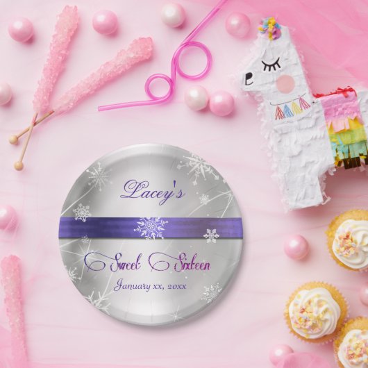 スウィート16冬ワンダーランドスノーフレークスシルバー ペーパープレート (パーティー)