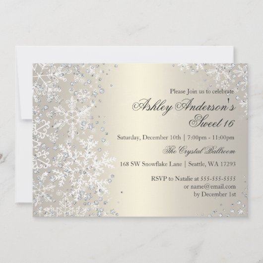 スウィート16冬ワンダーランドスパークルスノーフレーク 招待状 (正面)
