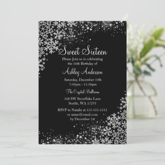 スウィート16冬ワンダーランドスパークルスノーフレーク 招待状 (スタンド正面)