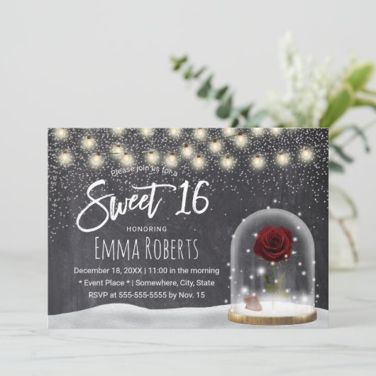 スウィート16冬素朴美しいバラドームシャルボード 招待状 (スタンド正面)