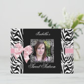 スウィート16十六ピンク白黒ゼブラ 招待状 (スタンド正面)