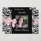 スウィート16十六ピンク白黒ゼブラ 招待状 (正面/裏面)