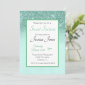 スウィート16十六歳の誕生日パーティミントグリーングリッター 招待状 (スタンド正面)
