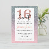スウィート16十六歳の誕生日パーティーバラグラデーション金ゴールド 招待状 (スタンド正面)