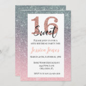 スウィート16十六歳の誕生日パーティーバラグラデーション金ゴールド 招待状 (正面/裏面)