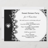 スウィート16十六歳の誕生日パーティー白黒レース 招待状 (裏面)