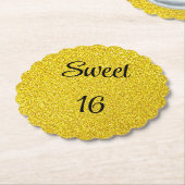 スウィート16十六歳の誕生日パーティー金ゴールドグリッター ペーパーコースター (アングル)