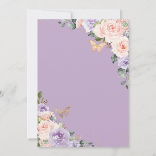 スウィート16十六薄紫赤面フローラ金ゴールド誕生日 招待状 (裏面)