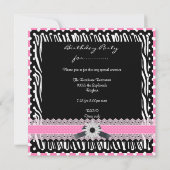 スウィート16十六誕生日白黒ピンクゼブラ 招待状 (裏面)