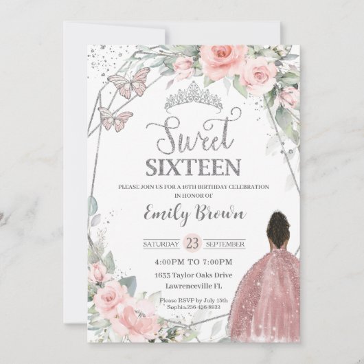 スウィート16十六誕生日赤面フローラブラウンガール 招待状 (正面)