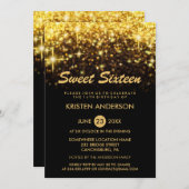 スウィート16十六誕生日金ゴールドグリッタースパーク 招待状 (正面/裏面)