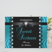 スウィート16十六黒ティール(緑がかった色)ブルーホワイトレース 招待状 (スタンド正面)