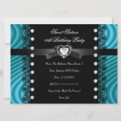 スウィート16十六黒ティール(緑がかった色)ブルーホワイトレース 招待状 (裏面)